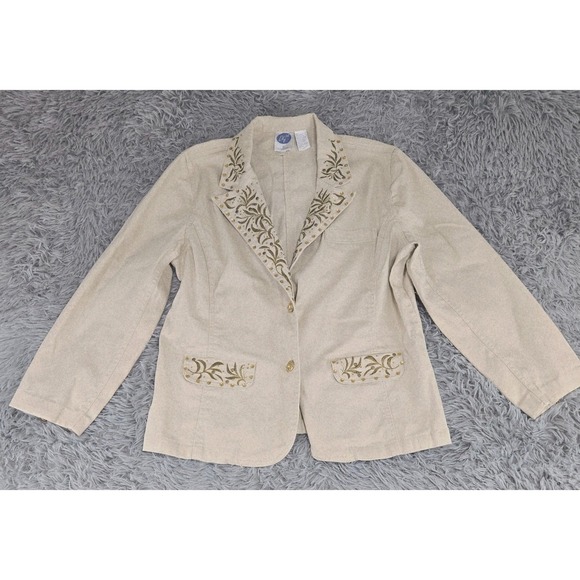 DG2 Diane Gilman Womens Large Beige Bewjewled Embroidered Button Jacket - Picture 2 of 7